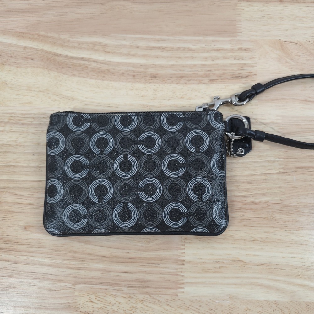 Coach Wristlet Coated Canvas Waverly Black White Dotted Art Signature C - Picture 2 of 10